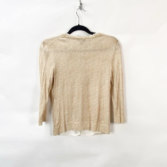 Talbots XS Womens Cream Tan Chevron Ruffle Trim Button Front Sweater Cardigan - Picture 6 of 8